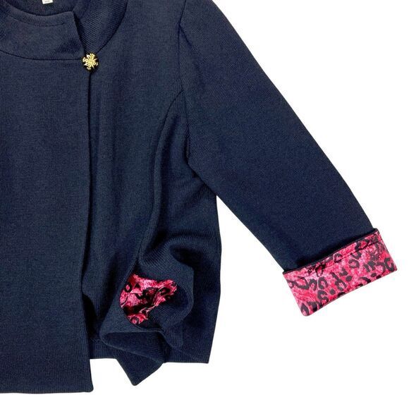 St. John Collection Jacket Women 12 Black Knit Silk Floral Trim Mock Neck Blazer - Picture 6 of 16